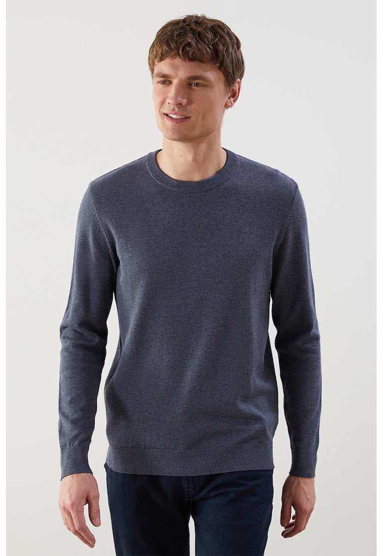 Pulover uni cu decolteu la baza gatului - Albastru inchis