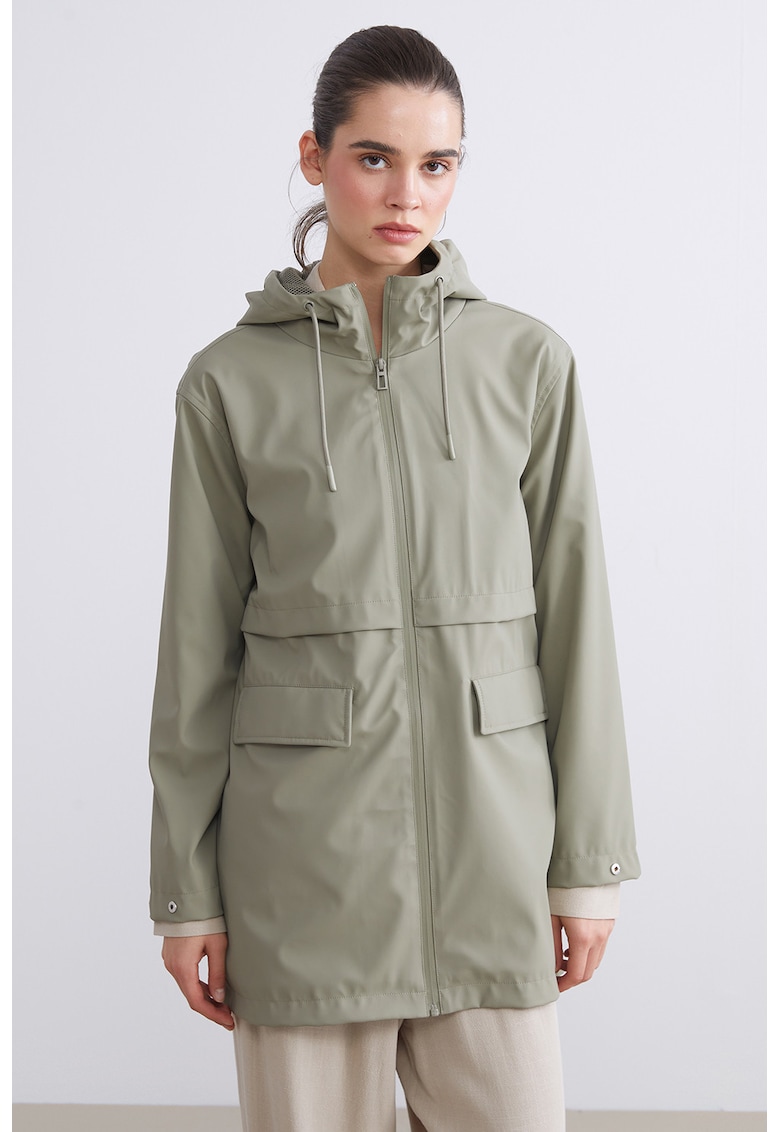 Pelerina de ploaie cu fermoar si maneci lungi
