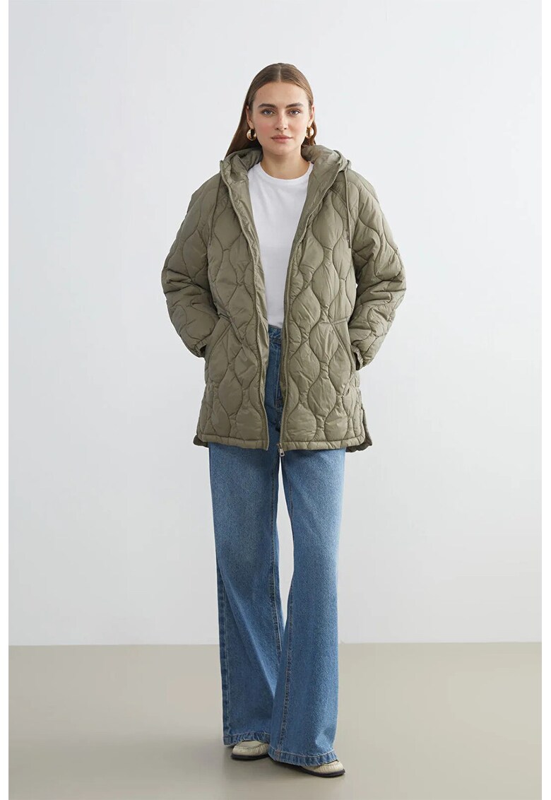 Geaca matlasata cu gluga - Grej