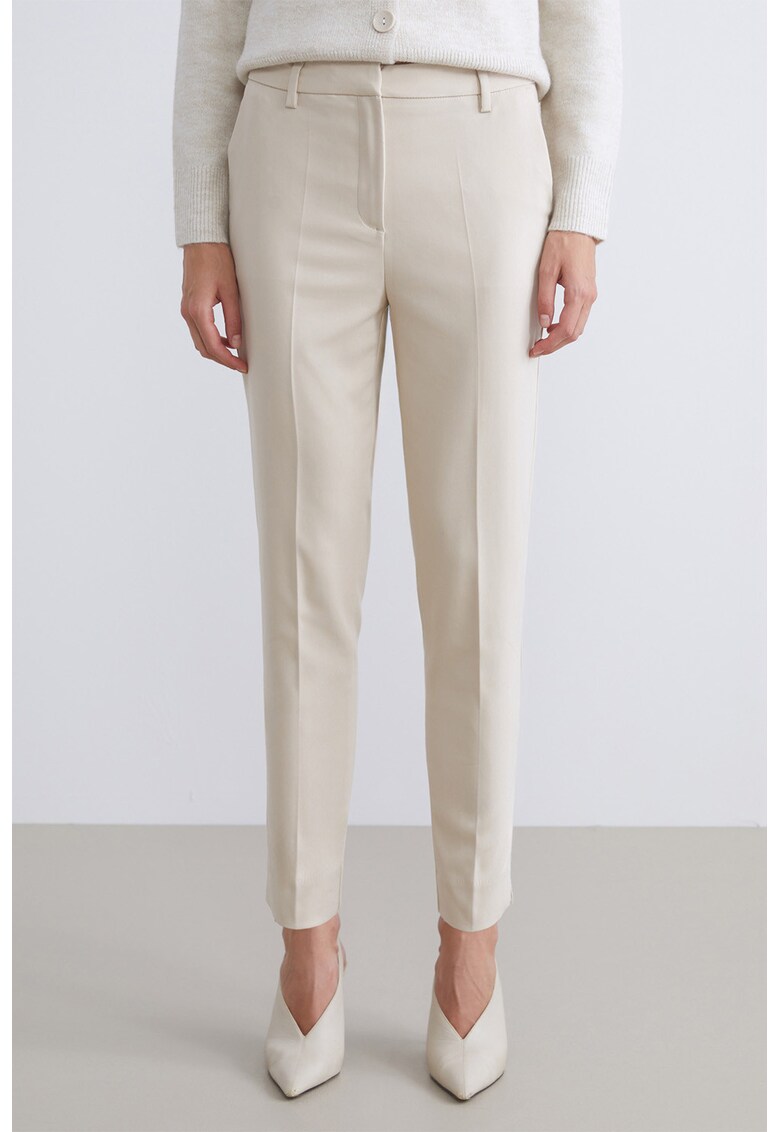 Pantaloni slim fit cu talie medie - Bej deschis