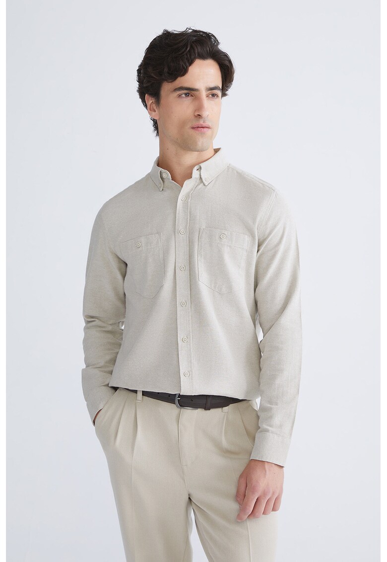 Camasa cu guler fixat cu nasturi - Maro nisip
