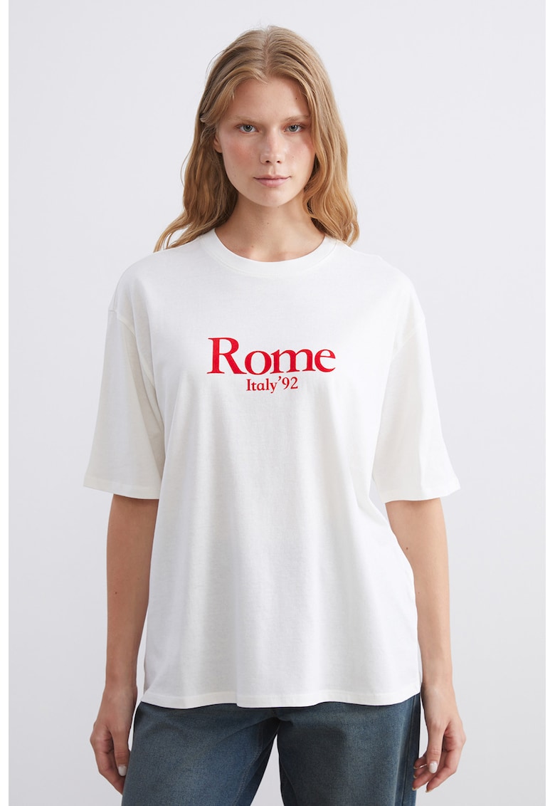 Tricou supradimensionat cu imprimeu text