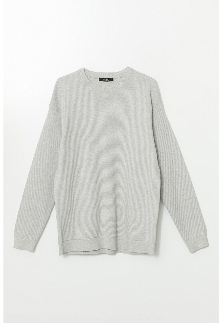 Pulover cu decolteu la baza gatului si maneci cazute - Gri cenusiu