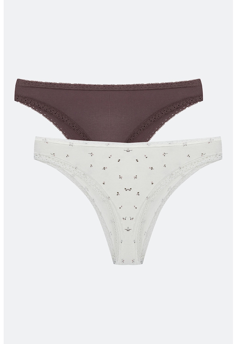 Set de chiloti brazilieni cu aplicatie de dantela - 2 perechi