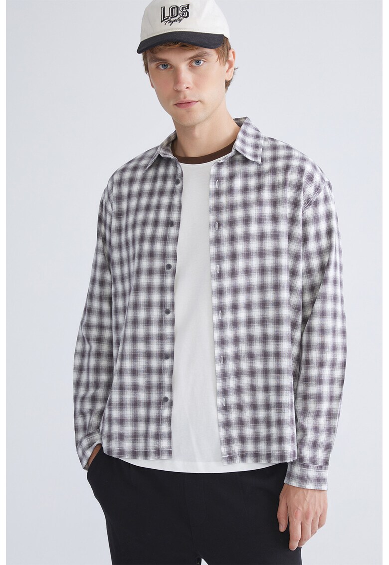 Camasa de bumbac in carouri - Alb/Negru