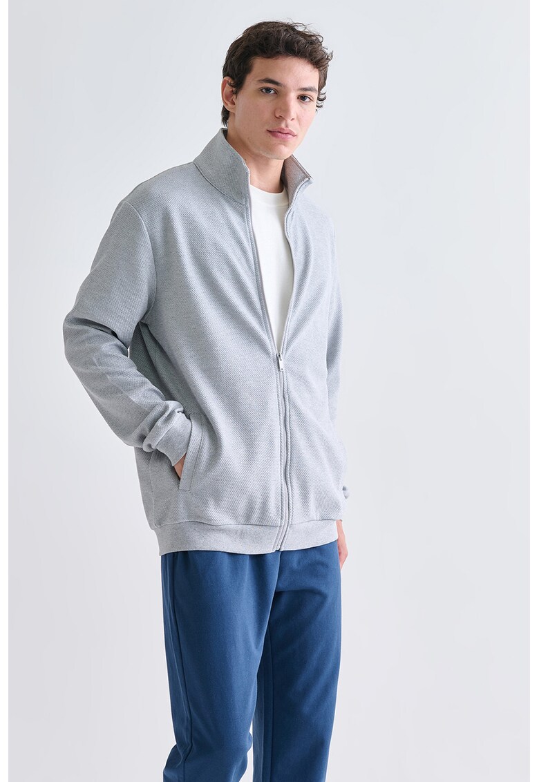 Bluza de trening cu fermoar si buzunare oblice - Gri deschis melange