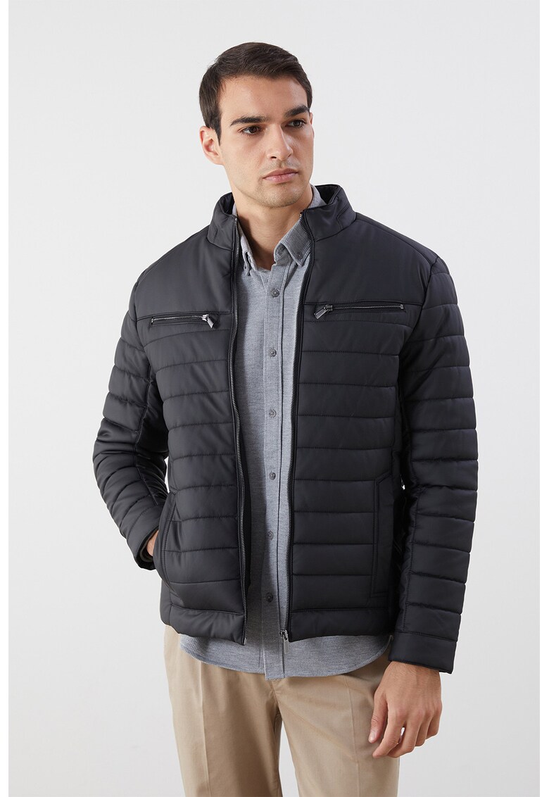 Jacheta slim fit cu guler mediu