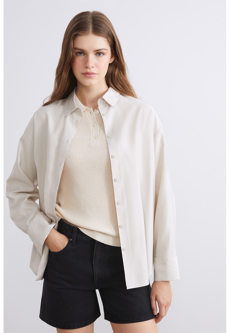 Camasa regular fit de satin - Crem