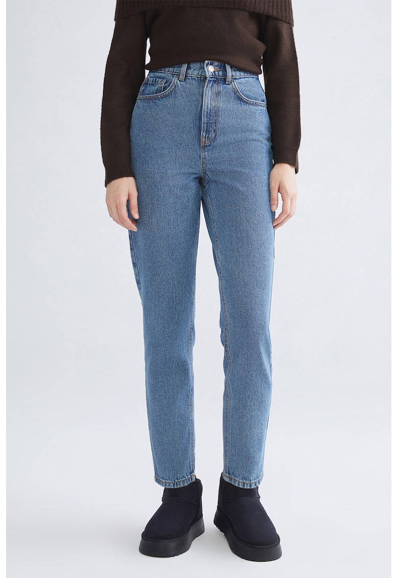 Blugi mom fit cu talie inalta - Albastru deschis