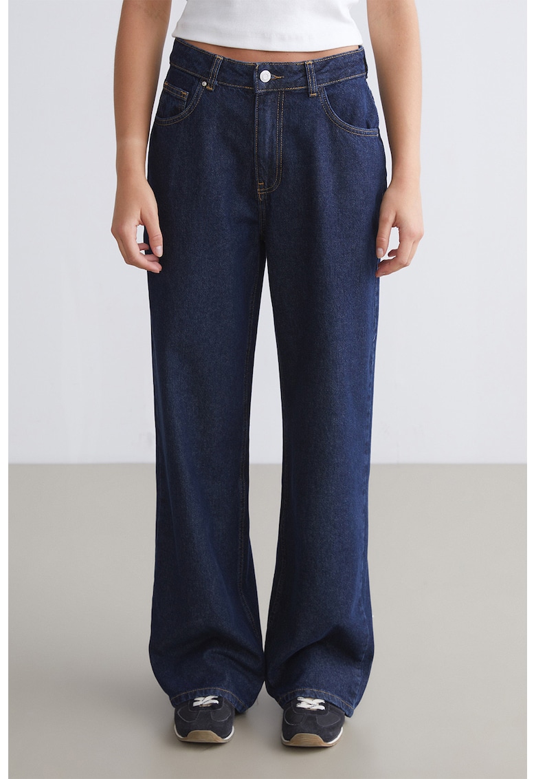 Blugi evazati din bumbac cu talie medie Blugi evazati din bumbac cu talie medie