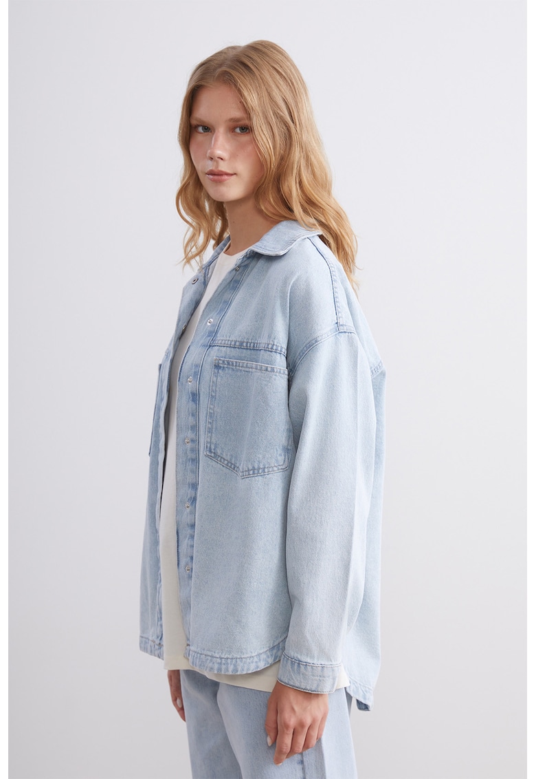 Jacheta-camasa din denim cu capse