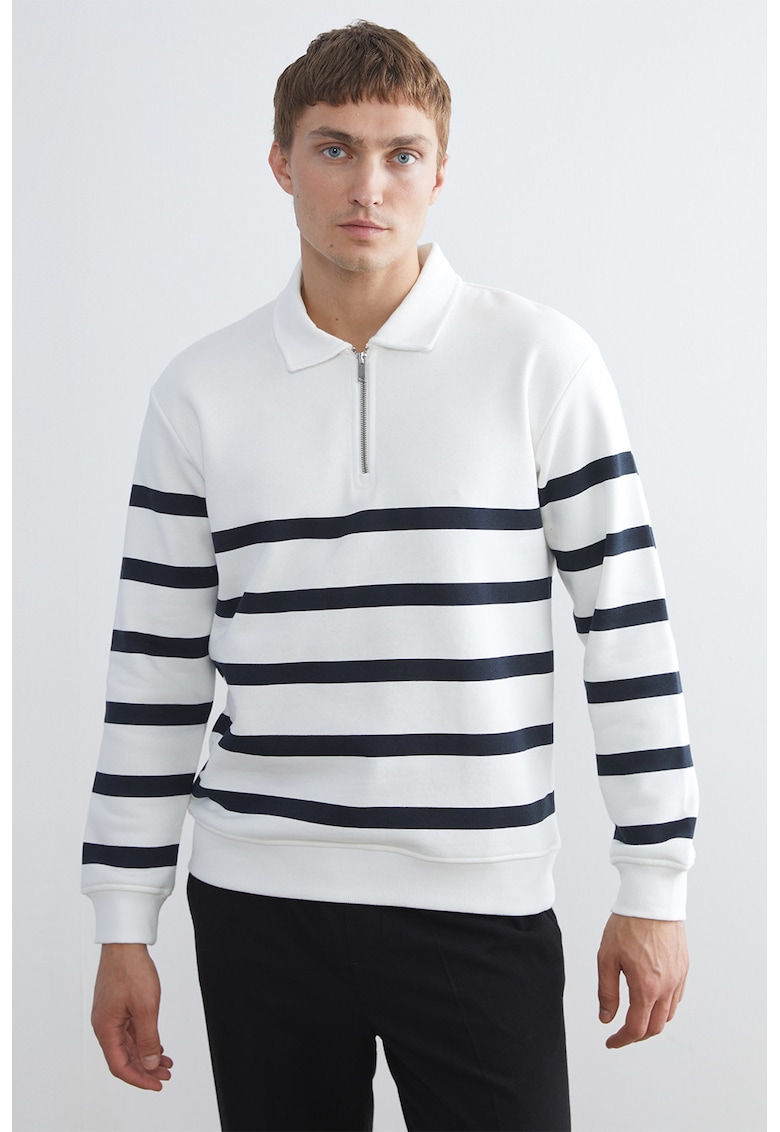 Bluza de trening cu model in dungi si decolteu cu fermoar scurt