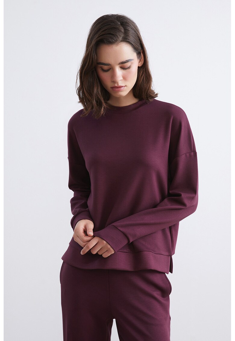 Bluza de trening cu maneci cazute - Violet pruna