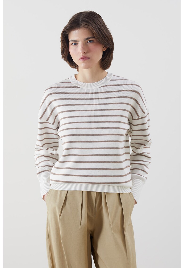 Pulover cu decolteu la baza gatului - Maro/Alb murdar