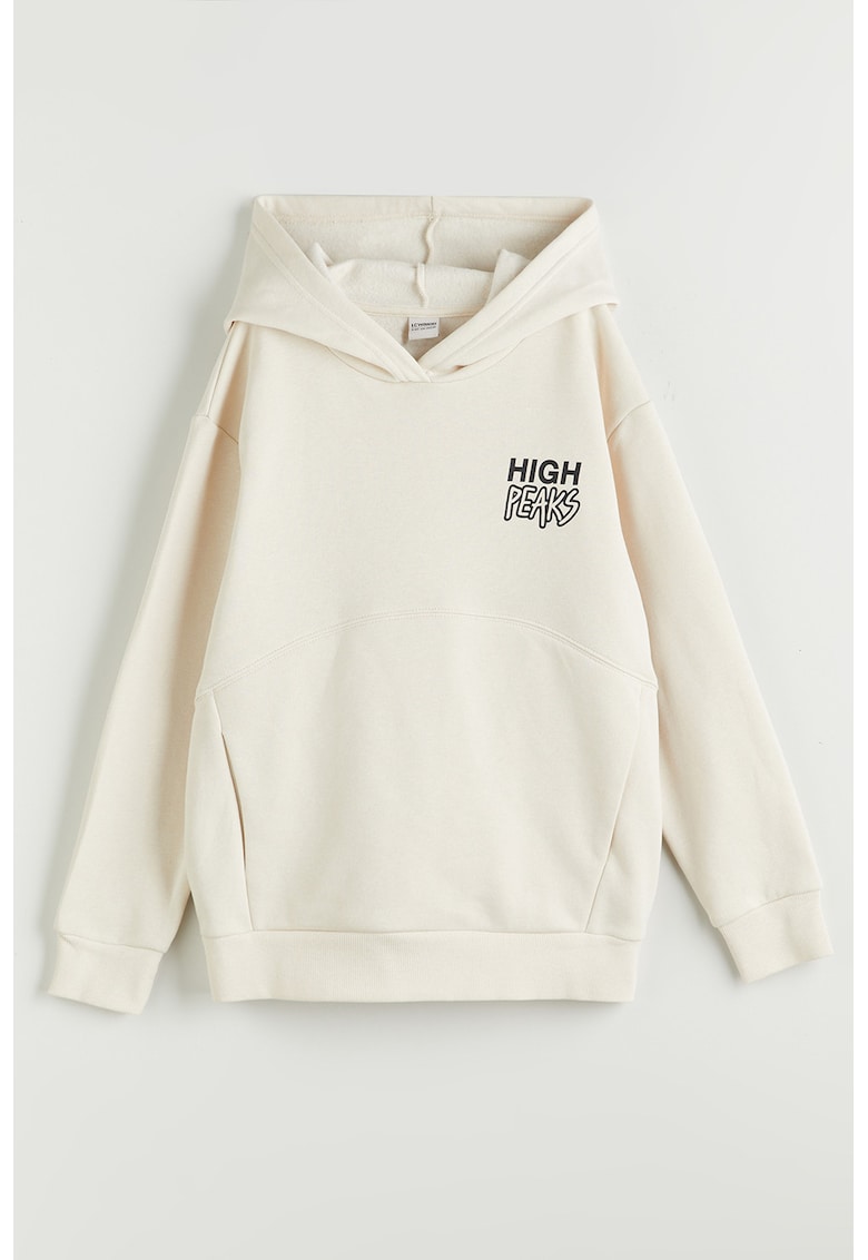 Hanorac din amestec de bumbac cu model text Hanorac din amestec de bumbac cu model text