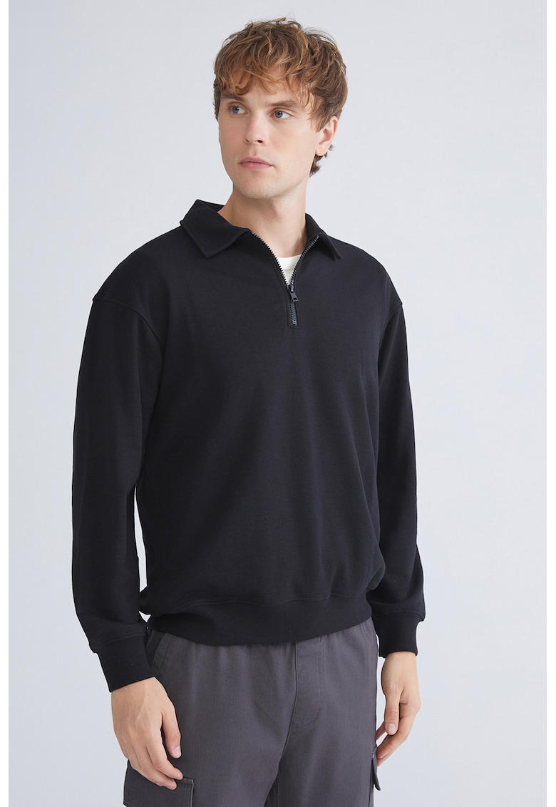 Bluza din amestec de bumbac cu fenta cu fermoar
