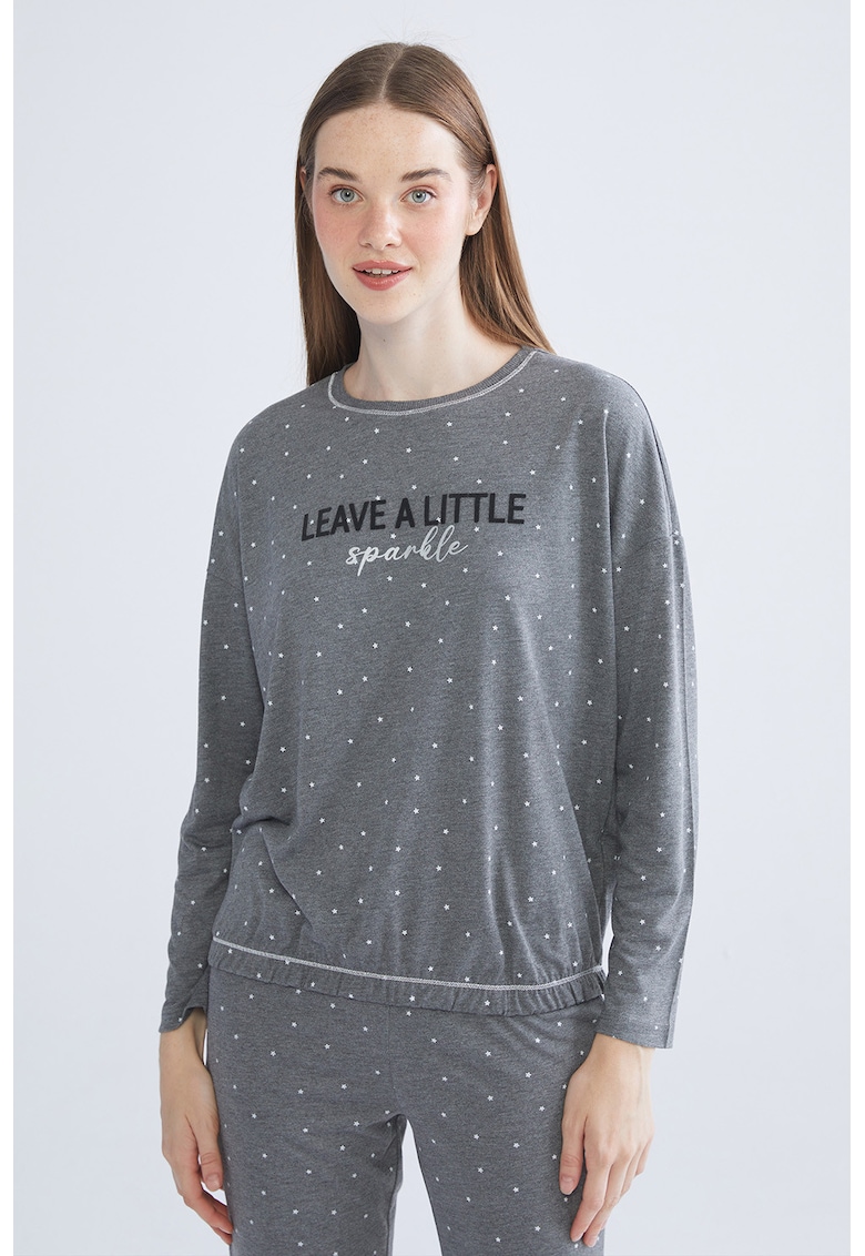 Pijama lunga cu stele si text
