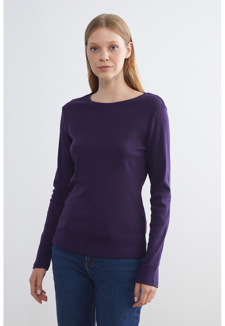 Bluza slim fit cu decolteu la baza gatului - Violet prafuit