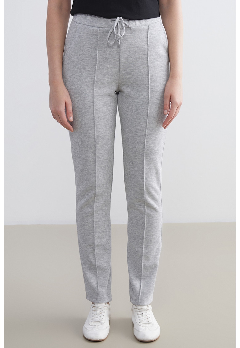 Pantaloni drepti cu snur de ajustare si detalii cu pensa