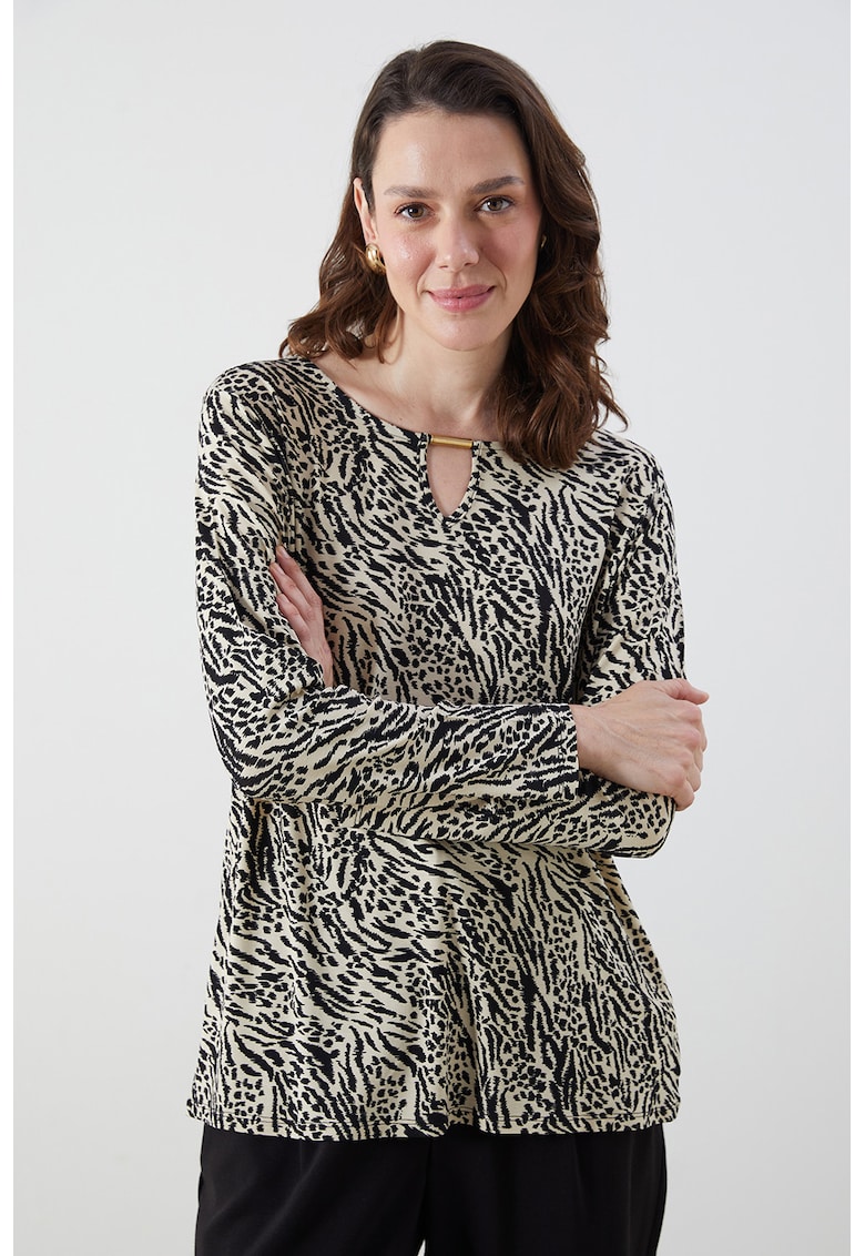 Bluza cu decolteu rotund si imprimeu