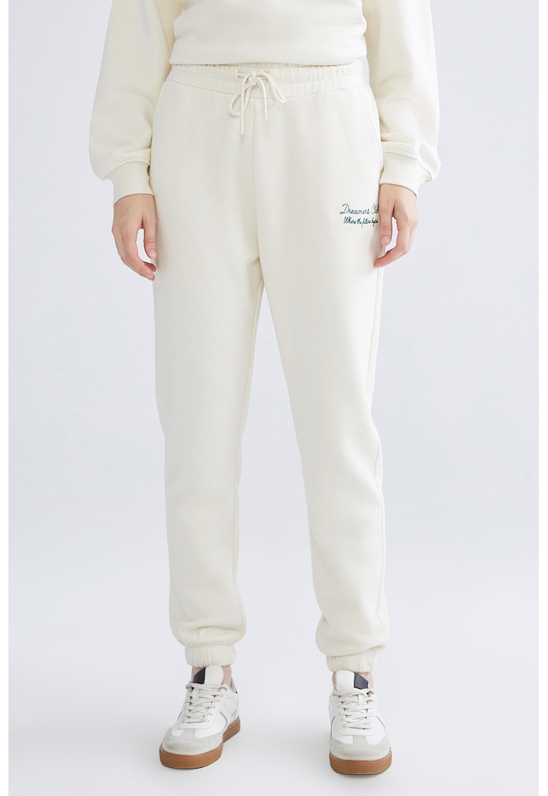 Pantaloni de trening cu snur de ajustare si talie inalta