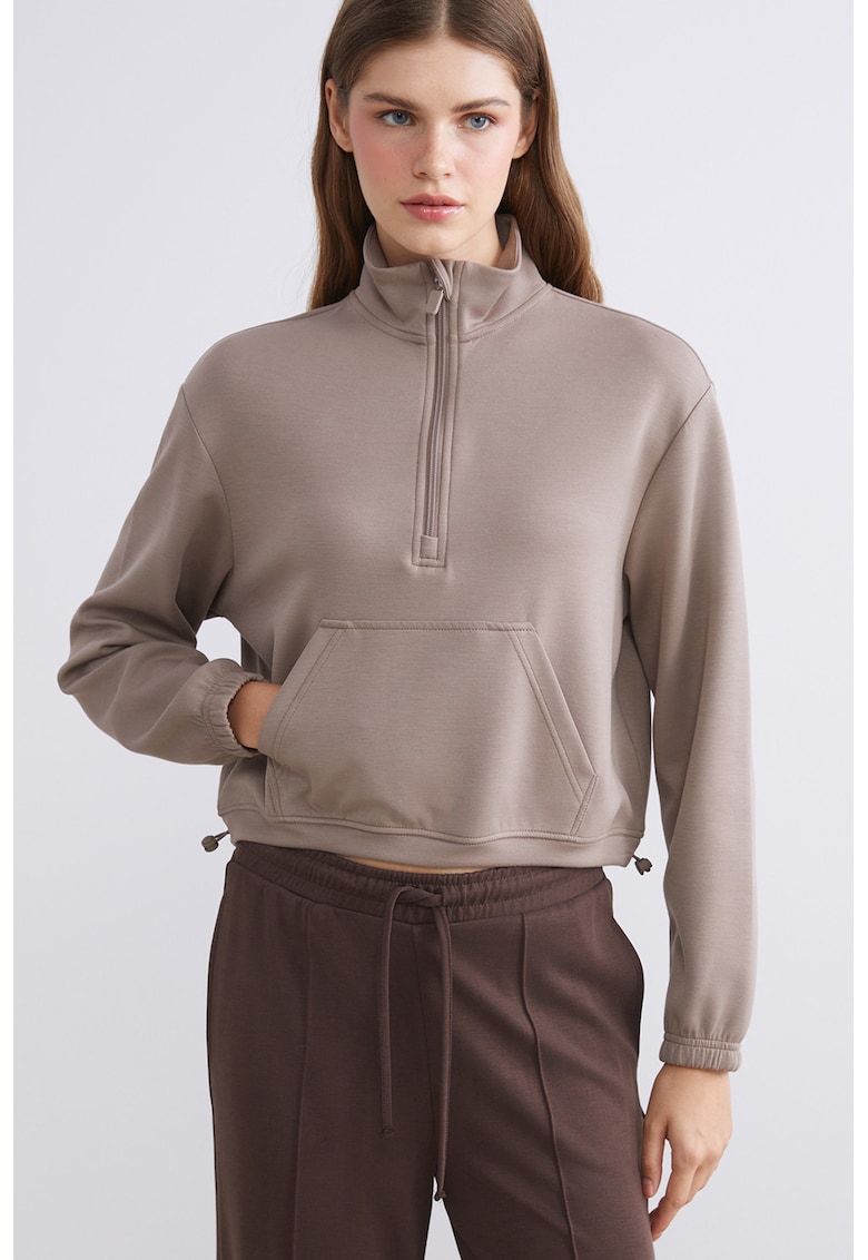 Bluza de trening crop din amestec de modal cu terminatie ajustabila