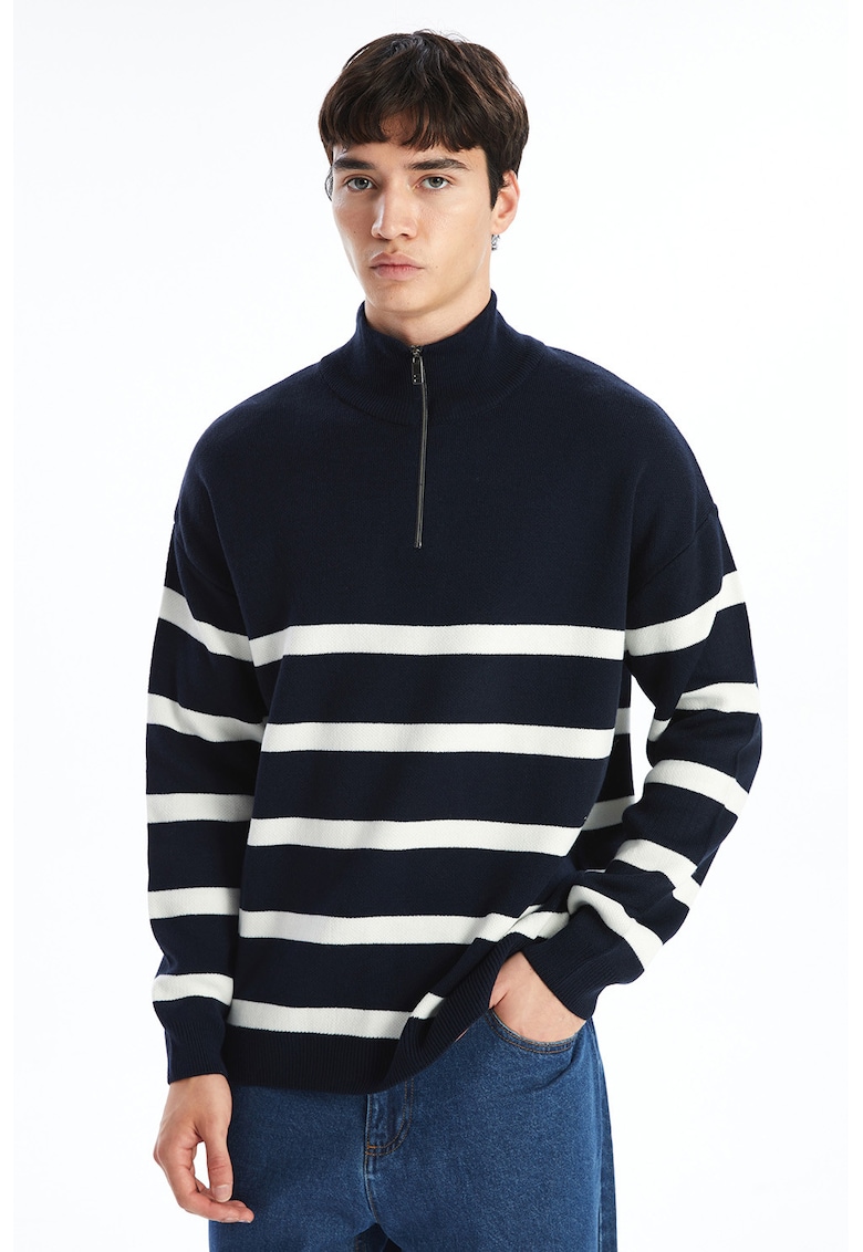 Pulover de bumbac cu fermoar scurt