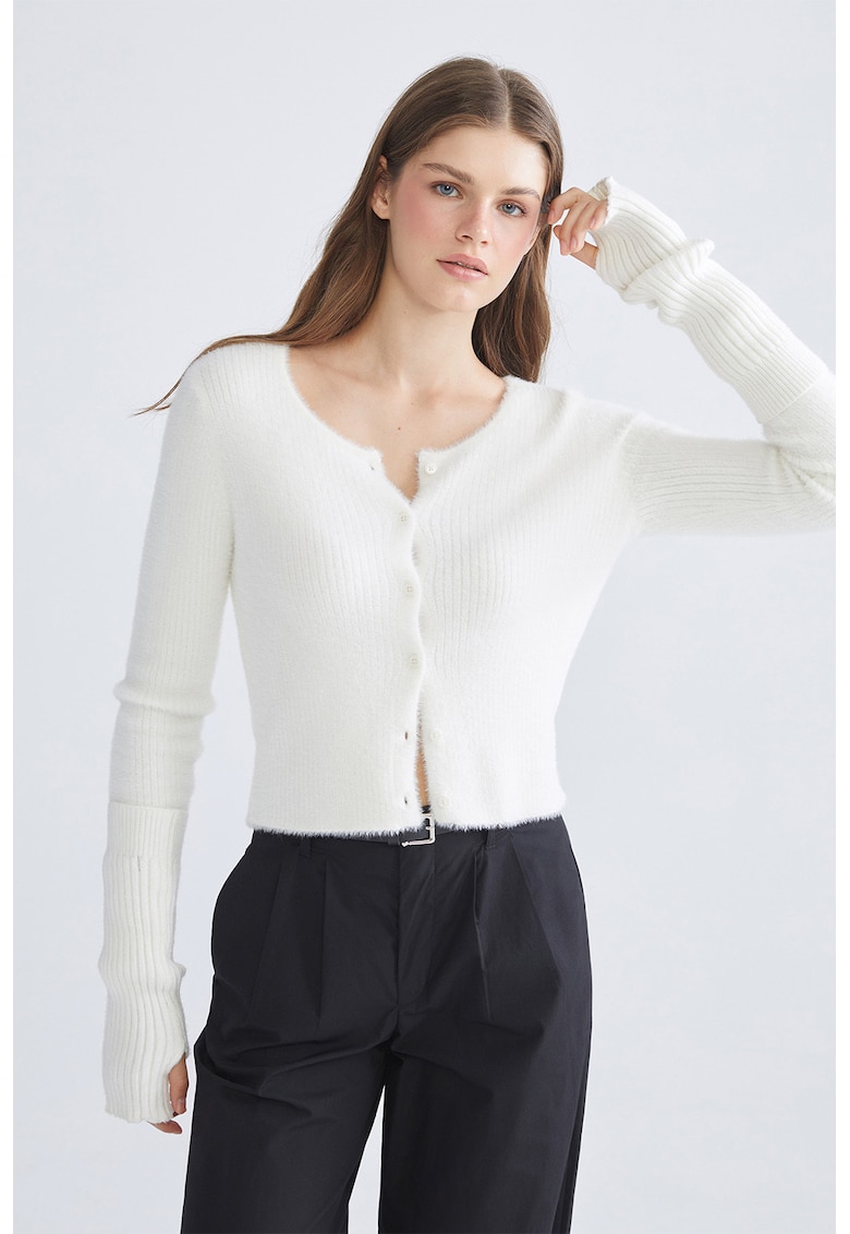 Cardigan cambrat cu spatii pentru degetele mari