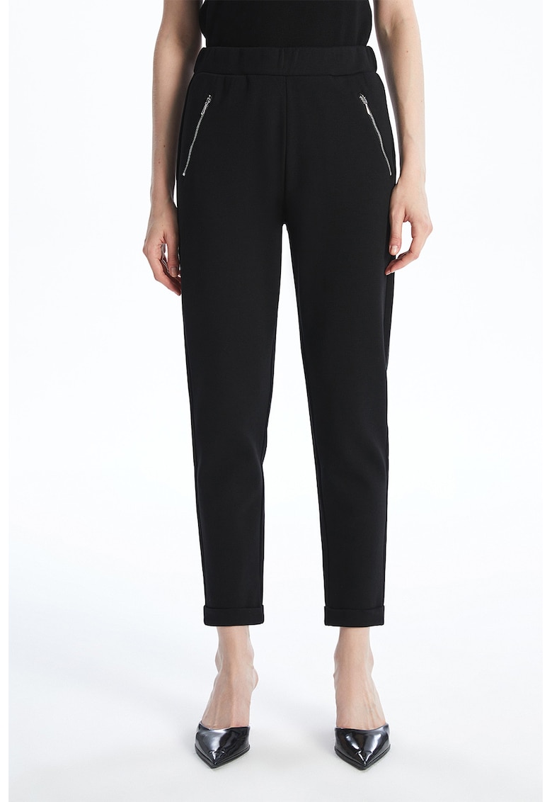 Pantaloni crop cu buzunare cu fermoar