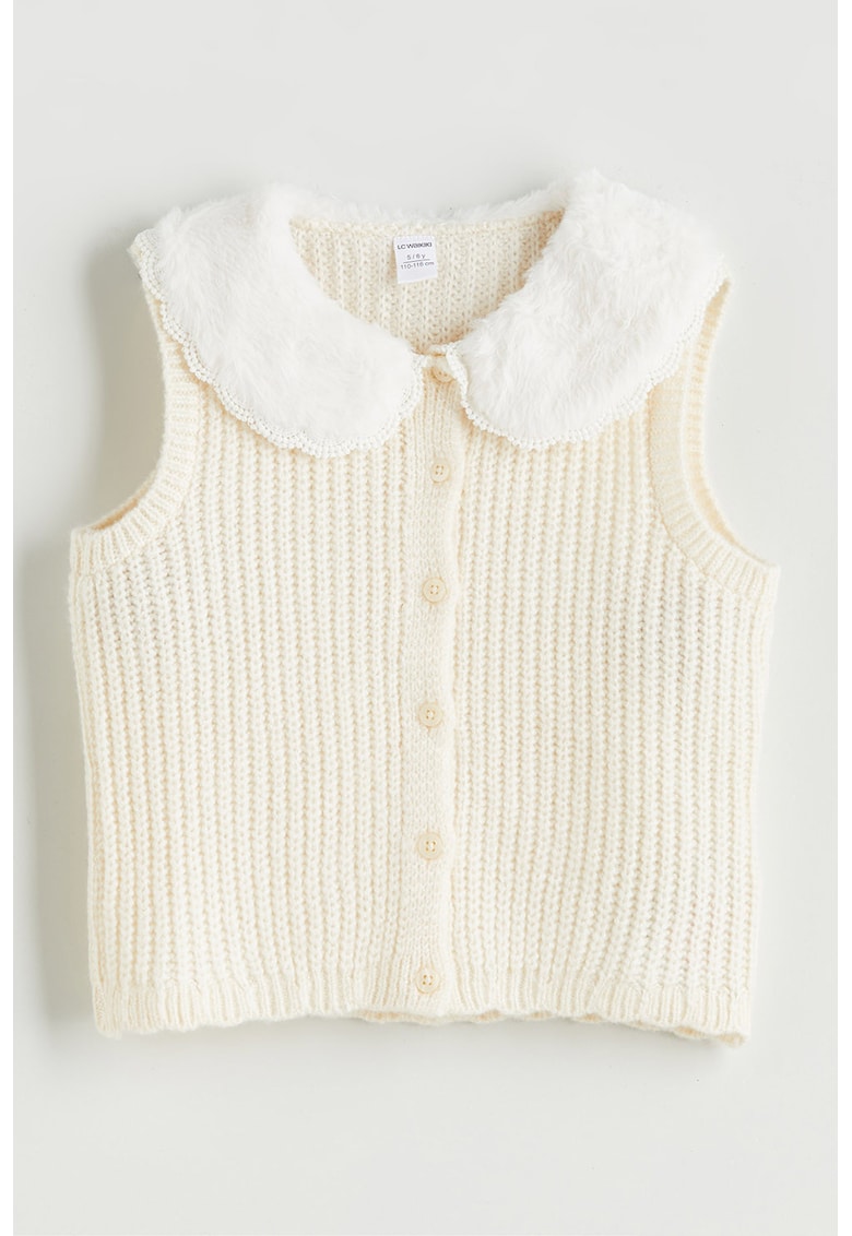 Vesta tricotata cu guler de blana sintetica Vesta tricotata cu guler de blana sintetica