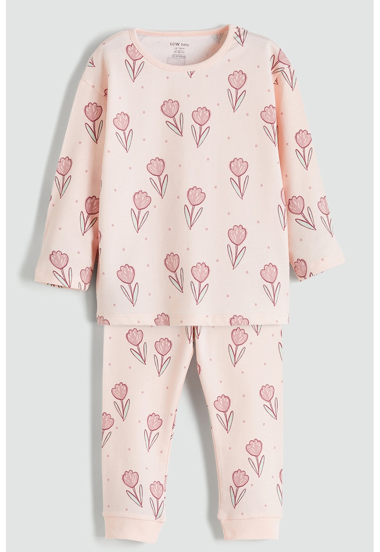 Pijama cu decolteu la baza gatului si imprimeu floral