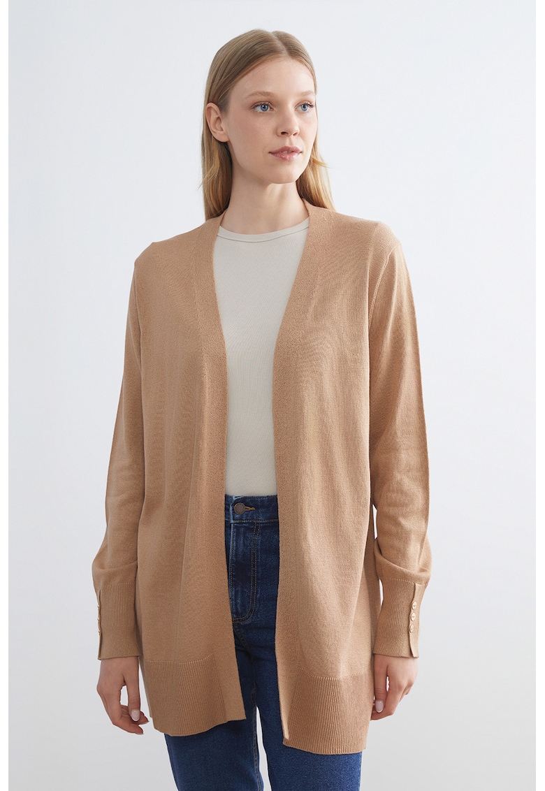 Cardigan lejer tricotat fin - Caramel