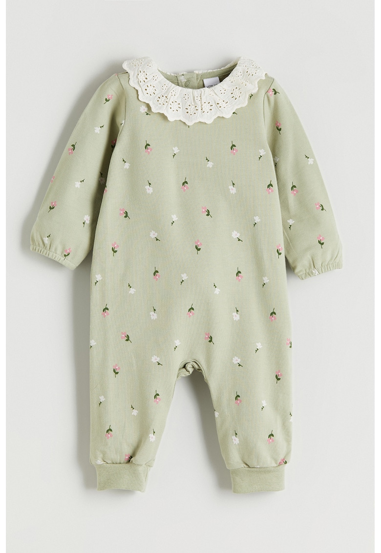 Salopeta cu model floral si guler Sangallo - Verde fistic -