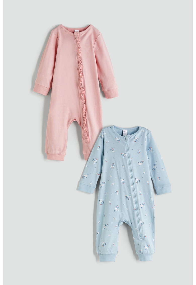 Set de salopete din bumbac cu fermoar - 2 piese - Roz - Albastru -