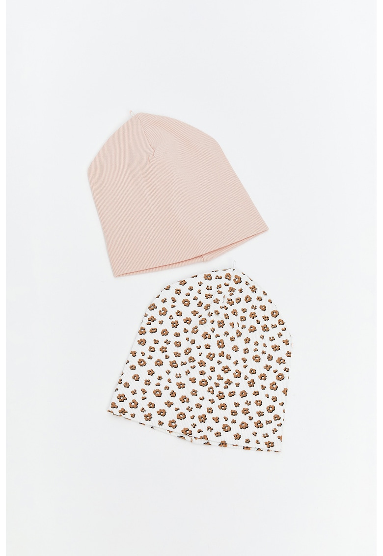 Set de caciuli tricotate - 2 piese - Alb - Bej -