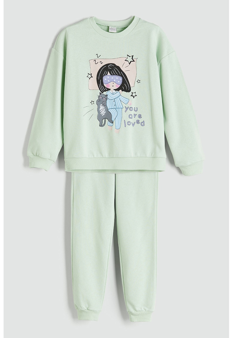 Pijama cu model grafic si pantaloni lungi Pijama cu model grafic si pantaloni lungi