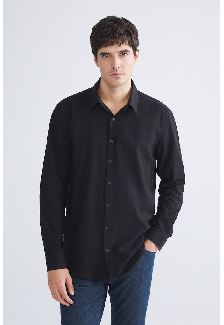 Camasa de bumbac cu maneci lungi - Negru
