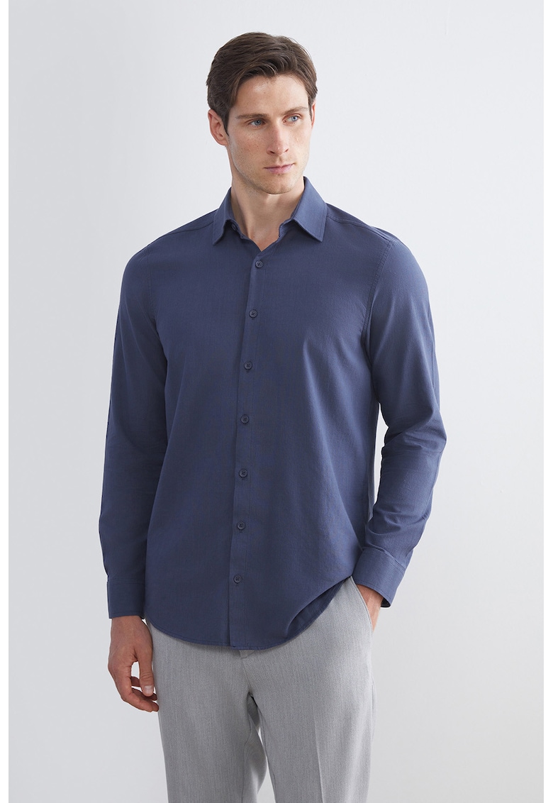 Camasa de bumbac cu maneci lungi - Bleumarin