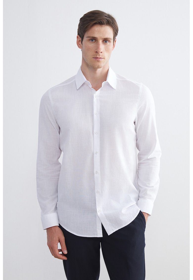 Camasa de bumbac cu maneci lungi - Alb