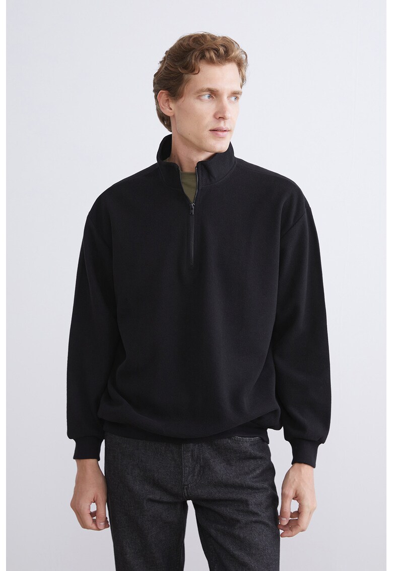 Bluza de trening cu fenta cu fermoar - Negru