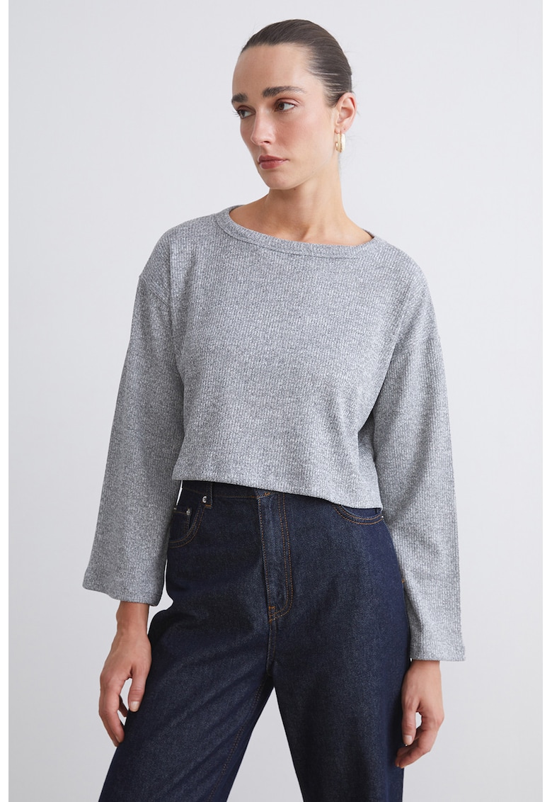 Pulover crop striat - Gri deschis