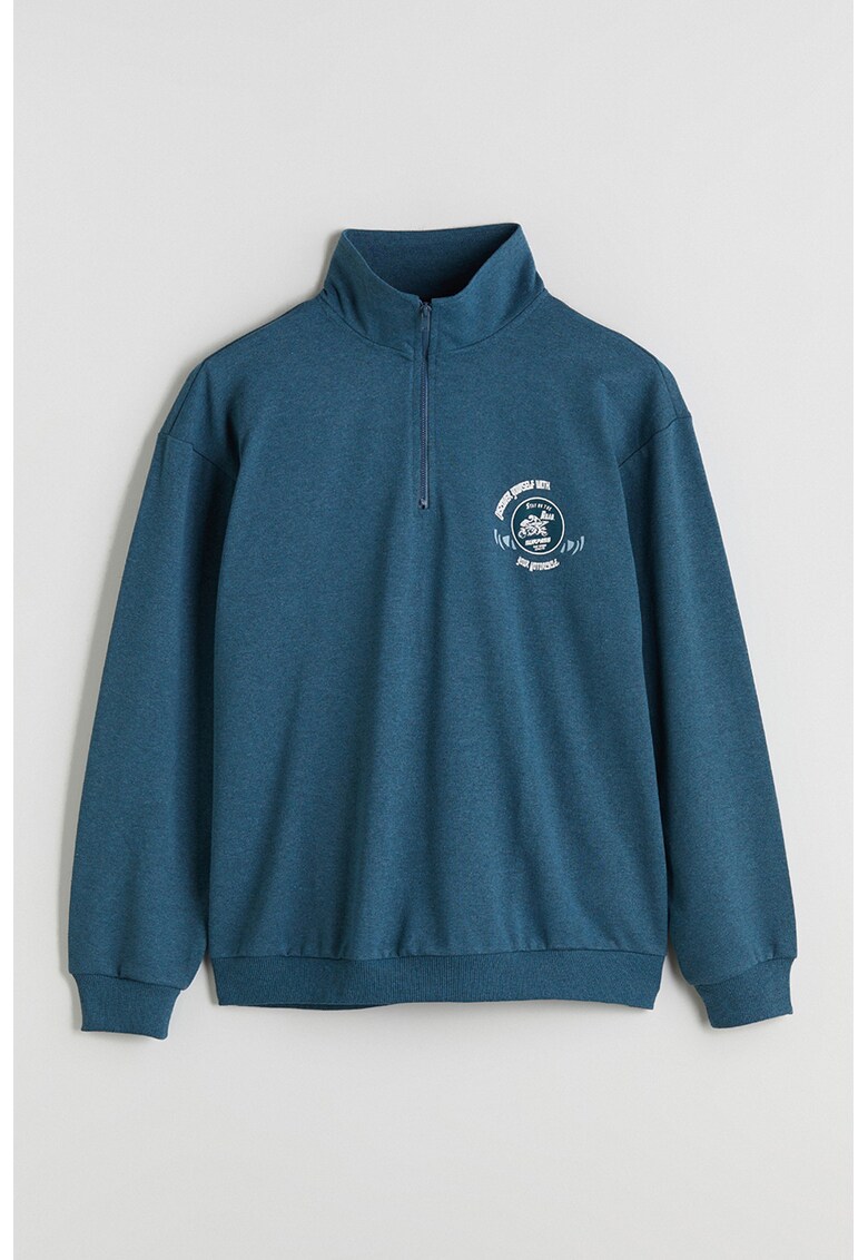Bluza de trening cu fenta cu fermoar - Albastru petrol