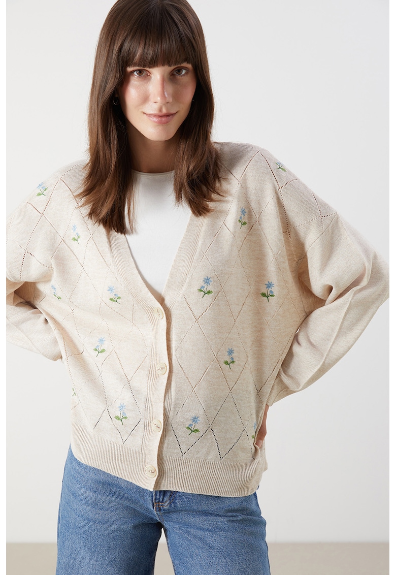 cardigan cu nasturi si flori brodate