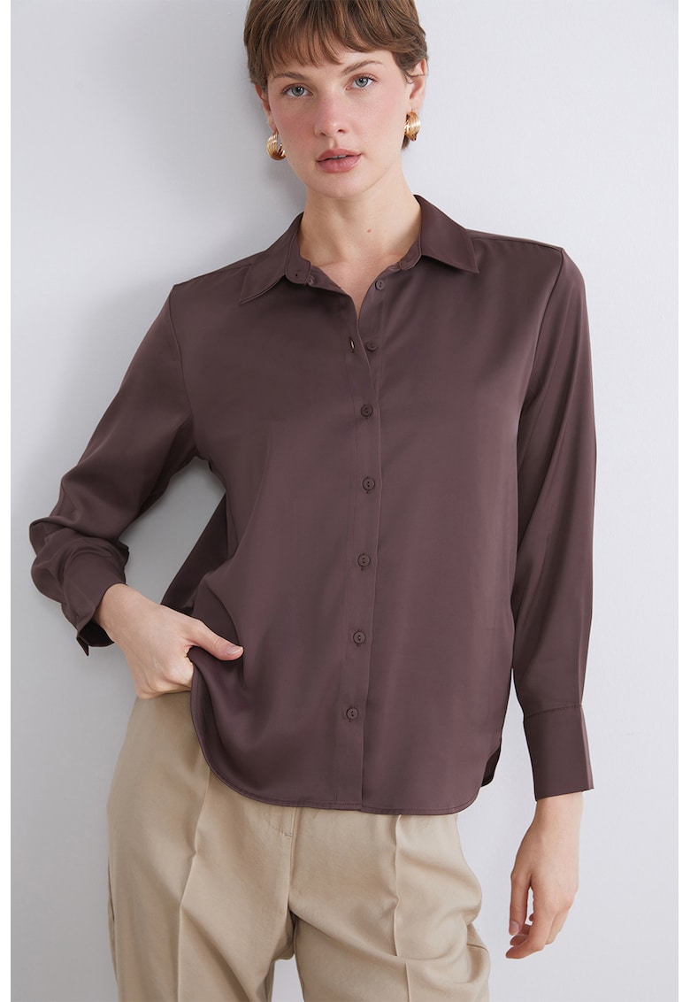 Camasa din satin cu maneci lungi