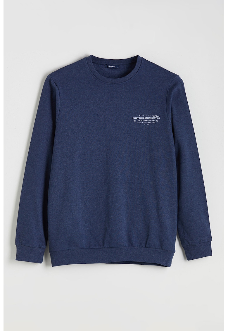 Bluza de trening cu design text si decolteu la baza gatului