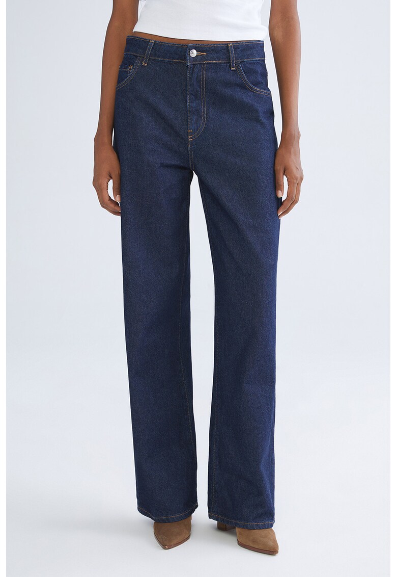 Blugi drepti cu talie inalta - Bleumarin