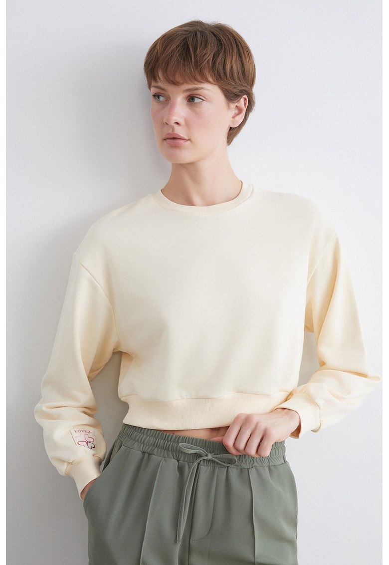 Bluza de trening crop cu decolteu la baza gatului