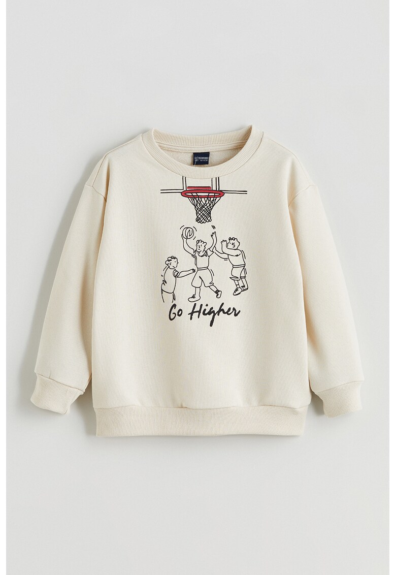 Bluza de trening cu decolteu la baza gatului si imprimeu - Bej deschis