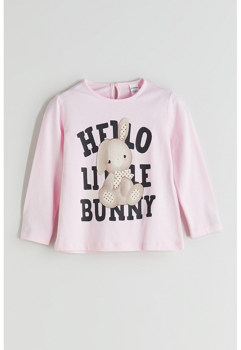 Bluza de bumbac cu decolteu la baza gatului si imprimeu Bluza de bumbac cu decolteu la baza gatului si imprimeu