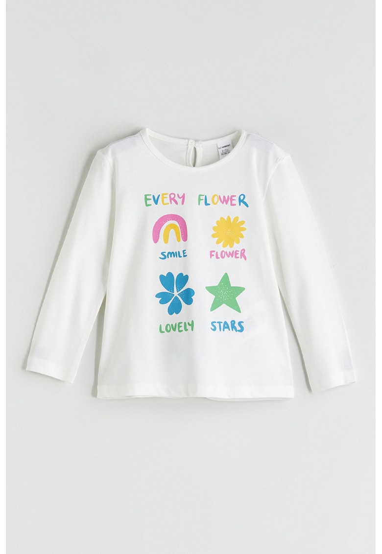 Bluza de bumbac cu decolteu la baza gatului si imprimeu Bluza de bumbac cu decolteu la baza gatului si imprimeu